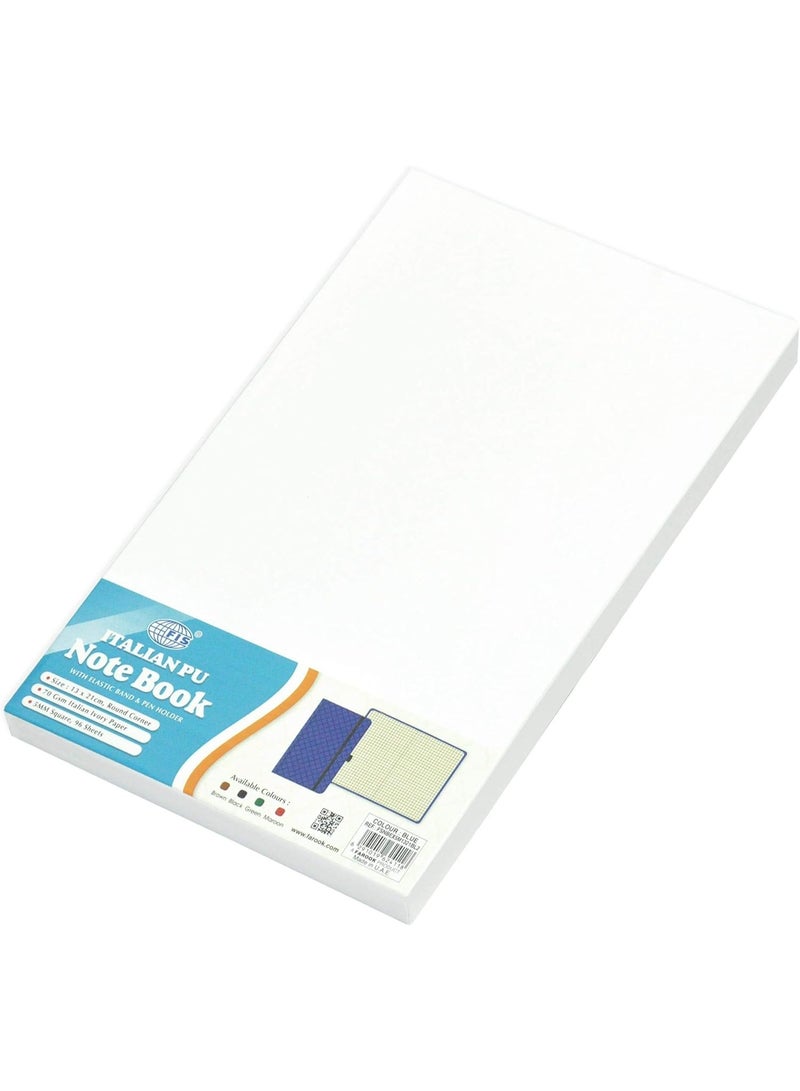 FIS Notebook With Elastic Band Italian PU Cover, Ivory Paper, 5 mm Square, Blue Color, 96 Sheets, Pen Holder With Gift Box, 13 x 21 cm Size - Image 2